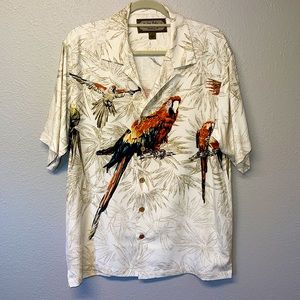 Palm Island Silk Parakeet Print Button Down Camp Shirt